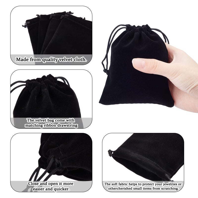PH PandaHall 50 Pack Velvet Gift Bags Jewelry Bags for Selling 3.9x 4.7inch Black Drawstring Bags Packing Pouches Mini Dice Gift Bags for Jewelry Earring Watches Storage Wedding Favor Mother's Day - Image 5